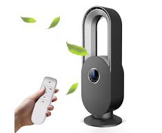 YQY Bladeless Tower Fan, Oszillierende Kühlung Heizung Schreibtisch Ventilator Mit Negativen Ionen, Super Silent Sockel Stehend Ventilator, Fernbedienung Und Timer Fan Für Heim Und Büro,Grau