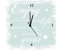 Artland Analoge Wand-Funk-oder Quarz-Uhr Digital-Druck Leinwand auf Holz-Rahmen gespannt mit Motiv Jule Genieße die kleinen Dinge_mint Statement Bilder Sprüche & Texte Graphische Kunst Grün D0QM