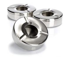com-four® 3X Aschenbecher aus Edelstahl - Windaschenbecher mit abnehmbarem Deckel zum Schutz vor Flugasche - Ø 11 cm (003 Stück - Edelstahl)