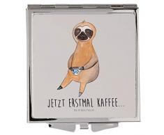 Mr. & Mrs. Panda Handtasche, schminken, Handtaschenspiegel quadratisch Faultier Kaffee mit Spruch - Farbe Grau Pastell