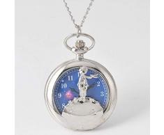 FEELHH Vintage Ketten Taschenuhr,Mode Silber Kleiner Junge Der Kleine Prinz Planet Blue Bronze Quarz Geschenke