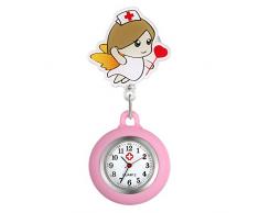 LANCARDO Uhren, Krankenschwester Armbanduhr FOB-Uhr Damen Taschenuhr Analog Quarzuhr aus Legierung Silber weiß (pink)