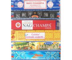 Satya Räucherstäbchen 6er Set Nag Champa Aastha Goloka Natural Räucherware 91g