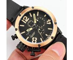 Freizeituhren Quarz Chronograph Stoppuhr Herren Schwarz Rose Gold Alter Braun Kuh Leder Bootsuhr Schwarz