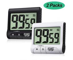 Frienda 2-teiliger digitaler Küchentimer mit großem Display, magnetischer elektronischer Countdown mit lautem Alarm für Kochen, Spiel, Backen, Training, Lehrer, Studenten, schwarz und weiß