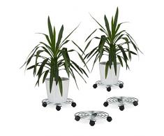 Relaxdays 4X Pflanzenroller, Blumenroller mit Bremse, rund, Blumentopfuntersetzer aus Stahl, HBT: ca. 6 x 32 x 32 cm, Silber