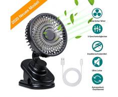 infinitoo Mini USB Ventilator, Leise Tragbarer Clip Tischventilator Auto-Oszillierend mit 3 Geschwindigkeiten, 270° Drehung Wiederaufladbarer Lüfter Klein für Schlafzimmer Büro Kinderwagen Auto