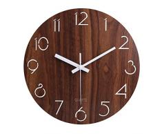 jomparis 12 Zoll/30CM Hölzern Wanduhr Küchenuhr Nicht-tickende Uhr für die Küche Home Office Wohnzimmer und Schlafzimmer (Dunkelbraun)-MEHRWEG