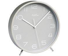 AMS - Funkuhr - Funk-Tischuhr - Holzrahmen grau lackiert - Mineralglas - Zifferblatt grau - mit Sekundenzeiger