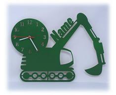 Spezial Wand Motiv Holz Uhr Bagger individuell mit Namen personalisiert Kinderzimmer Geschenk zum Geburtstag für Junge Jungs