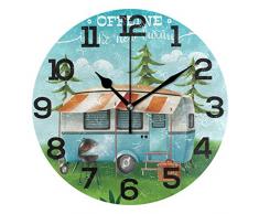 Denriera Runde Wanduhr, Motiv: Landschaft und Wohnmobil, geräuschlos, Nicht tickend, dekorative Uhren für Küche, Wohnzimmer, Schlafzimmer, Badezimmer, Büro