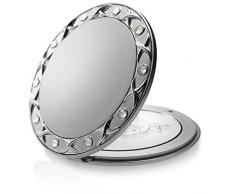 Make Up Taschenspiegel Swarovski Steine: Silber, zweiseitig, normal und 10-fache Vergrößerung - Makeup Spiegel 8,5 cm, runder Klappspiegel als Handspiegel von Fantasia
