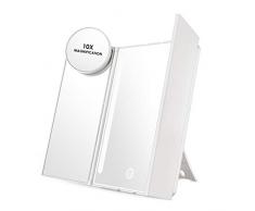 Auxmir Kosmetikspiegel mit LED Licht, Schminkspiegel Beleuchtet mit Blendfreier Bleuchtung für Schminken Rasieren, Makeup Spiegel mit Touchschalter für Dimmbare Helligkeit