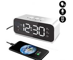 HOMVILLA Digitaler Wecker mit Große LED Display, Nachttisch Wecker mit 2 Alarmen, 12/24 Stunden Tonaufnahmegerät USB Ladeanschluss 3 Stufen Einstellbare Helligkeit Dimmer Snooze Tragbarer (Weiß)