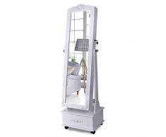 J+N Schmuckschrank Woman White-LED Abschließbares Licht Schmuckorganizer Ganzkörperspiegel Schmuck Organizer Long Spiegel Schrank