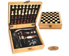 Yobansa Bambus-Box Weinzubehör Geschenkset, Weinöffner Set,einen Weinkorkenzieher, einen Weinverschluss, Weinausgießer und EIN Holzschachset (0F)
