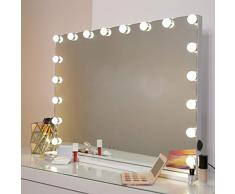 DAYU Hollywood-Stil Tischspiegel Kosmetik Schminkspiegel mit 3 Farbe Licht, Beleuchteter Spiegel Kosmetikspiegel mit 18 dimmbaren LED-Lampen mit USB