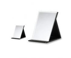 SITAKE 2Pcs Faltbarer PU-Leder Kosmetikspiegel - Klappbar Make-up Spiegel - Reisen Tragbar PU-Leder Schminkspiegell (Mini & L, Schwarz)