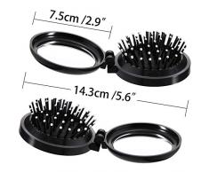 2 Packungen Falt Reise Spiegel Haar Bürsten Rund Faltbare Tasche Haar Bürste Mini Haar Kamm Kompakte Reise Größe Haar Massage Combor Frauen und Mädchen