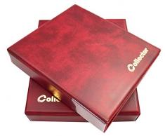 Collector Münz-Sammelalbum mit Etui für 300 Verschiedene Münzen-Größen, von großen bis Kleinen Münzen - mit Seiten und Roten Trennblättern + Index - Rot Münzalbum