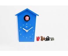 KOOKOO AnimalHouse Blau, Moderne kleine Kuckucksuhr mit 5 Bauernhoftieren, Aufnahmen aus der Natur Moderne witzige Design Uhr