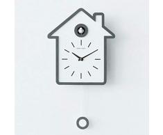 LOISK Moderne Kuckucksuhr,Birdhouse Aus Holz, mit Pendel Wanduhr Design modern Pendeluhr Kuckuck Uhr Nachtruhe Chronometer,Grau