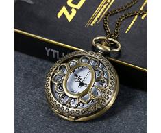 Retro Herren Damen Taschenuhr , LANCARDO Kettenuhr Analog Quarz Sonnenblumen Muster Uhr mit Halskette, Bronze