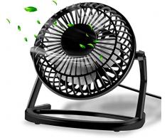 Aodoor Mini USB Ventilator, Tischventilator/Lüfter/Fan Optimal für Den Schreibtisch, 360 Grad Drehung Optimal Kompakt und Kraftvoll (Schwarz)