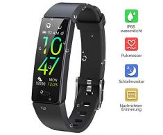 Dwfit Fitness Uhr mit Pulsmesser,Wasserdicht Fitness Armband Aktivitätstracker Fitness Tracker Schrittzähler Uhr Sportuhr für iOS Android Handy(Schwarz)