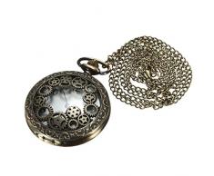 SODIAL(R) Retro Steampunk Taschenuhr Quarz Kettenuhr Uhren Anhaenger Halskette Geschenk