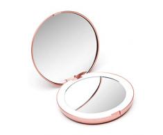 Fancii Reise Taschenspiegel mit LED Licht, 1X / 10X Vergrößerung - 102mm Make-up-Spiegel Klein Kosmetikspiegel Zweiseitiger Beleuchtet für Unterwegs, Rotgold (Mini Lumi)