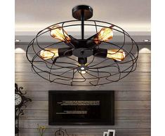 LQH Retro Creative-Ventilator-Deckenleuchte 5-Light E27 Lichtquelle Heim Auswärts Essen Licht