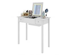 WOLTU Schminktisch Kosmetiktisch mit LED Beleuchtung, 2 Schubladen und Schmuckfach, Spiegel klappbar, Schreibtisch Schminkkommode 80x40x75cm Weiß, MB6040ws
