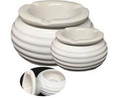 LS-LebenStil LS Design XL Sturmaschenbecher Windaschenbecher Aschenbecher Keramik Weiss Welle glänzend 14x10cm