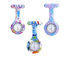 JSDDE Uhren Krankenschwesteruhr Set Pulsuhr FOB Uhr Pflegeruhr Ansteckuhr Silikon Hülle Schwesternuhr Damenuhr Brosche Taschenuhr Analoge Quarzuhr (3 Stück Set)