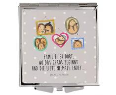 Mr. & Mrs. Panda Quadrat, schminken, Handtaschenspiegel quadratisch Igel Familie mit Spruch - Farbe Grau Pastell