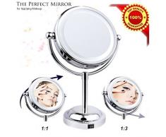 Makeup Spiegel mit 3 facher Vergrößerung von AcerVea - Professionel schwenkbarer mirror, bester kompakter beleuchteter Table Top Spiegel mit Stand Alone - Double Sided Vergrößerung mit Soft LED Licht für Badezimmer, Eitelkeit,