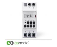 conecto Digitale Zeitschaltuhr für Hutschiene Schalttafel-Einbau | LCD-Display | 10 Schaltprogramme (Wochen-/Tages- und Minutenprogramm) | Sommerzeit + 12/24h Timer | IP20 | 3600W | weiß