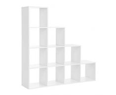 VASAGLE Bücherregal, Treppen, 10 Würfel-Fächer, Ausstellungsregal aus Holz, freistehendes Regal, Raumteiler, Weiß LBC10WTV1