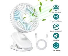 infinitoo Mini USB Ventilator, Tragbarer Clip Tischventilator Klein, Leise Lüfter Wiederaufladbarer mit 3 Geschwindigkeitsstufen & 270° Drehung für Kinderwagen Büro Auto Camping usw
