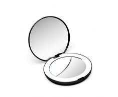 Fancii Kleiner Taschenspiegel mit LED Licht, 1X / 10X Vergrößerung - 102 mm Reise Make-up-Spiegel Kosmetikspiegel Zweiseitiger Beleuchtet für Unterwegs, Schwarz (Mini Lumi)