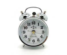 Starlet24 10cm Retro Uhr Aufziehwecker Glockenwecker Nostalgie Retro Doppelglocken Wecker silberfarben (#867)