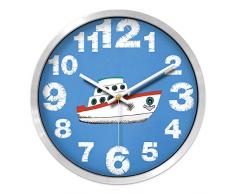 LANKOULI Kinderzimmer Schlafzimmer Auto Kindergarten Klassenzimmer Wanduhr Wanduhr niedlichen Cartoon stumme Uhr Uhr-14 Zoll_Kleines Schiff
