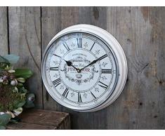 Chic Antique Wanduhr Uhr rund 31 cm Creme Metall Retro Nostalgie Vintage Shabby Antik Landhaus