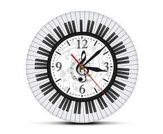 yaoyao Wanduhren für die Küche Musik Klavier Tastatur Druck Uhr Wand Runde schwarz weiß Musik Noten Key Quarz Uhr modernes Design Musiker Geschenk einfach und großzügig stilvoll langlebig