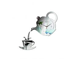 Royalr Acryl-Dial Teekannen Wanduhr Nicht Ticken Uhr Wohnzimmer Küche Schlafzimmer Büro-Dekor