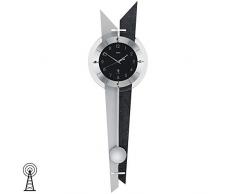 AMS Funk-Pendeluhr Funkwanduhr Funk Wanduhr silber schiefer Aluminium