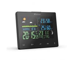 Wittime 2069A Funkwetterstation mit Farbdisplay und Außensensor Innen- und Außentemperaturanzeige, DCF-Funkuhr Multifunktionale Funkwetterstation Thermometer Hygrometer(Horizontal/Englisch)