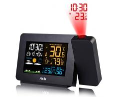 FanJu FJ3391 Funkwetterstation mit Außensensor/Projektionswecker/Innen-/Außentemperatur und Luftfeuchtigkeit/Mondphase/Funkwecker