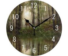 Cl353ll Wanduhr mit Wald-Motiv, rund, Holz, für Wohnzimmer, Küche, Schlafzimmer, Büro, Schule